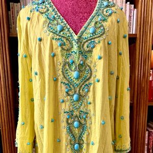 Dramatic Boston Proper yellow embellished tunic XL